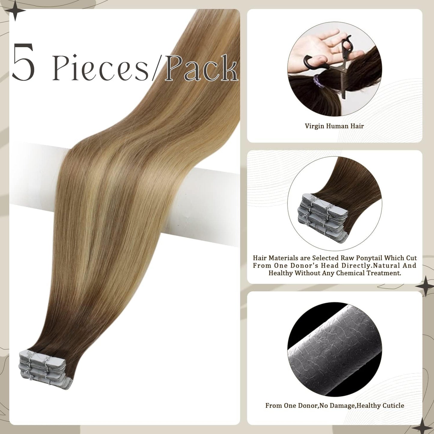 Full Shine Injection Tape In Hair Extensions, Brown Blonde 24 Inch Beauty and Personal Care Full Shine