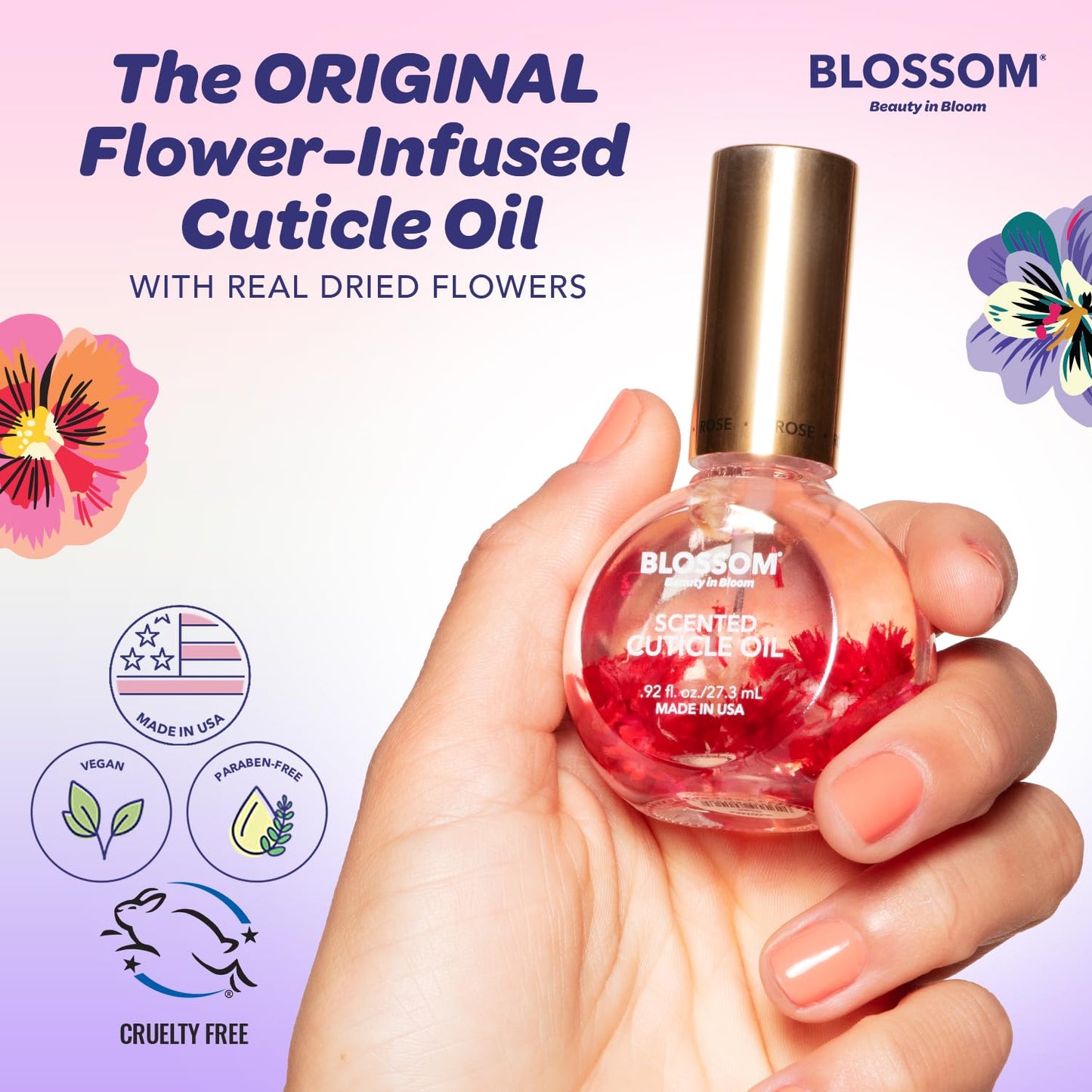 Blossom Cuticle Oil for Nails, Hydrating, Moisturizing, Scented Nail Oil Cuticle Care, Infused with Real Flowers, Made in USA, 0.5 fl. oz, Lavender Beauty and Personal Care Blossom