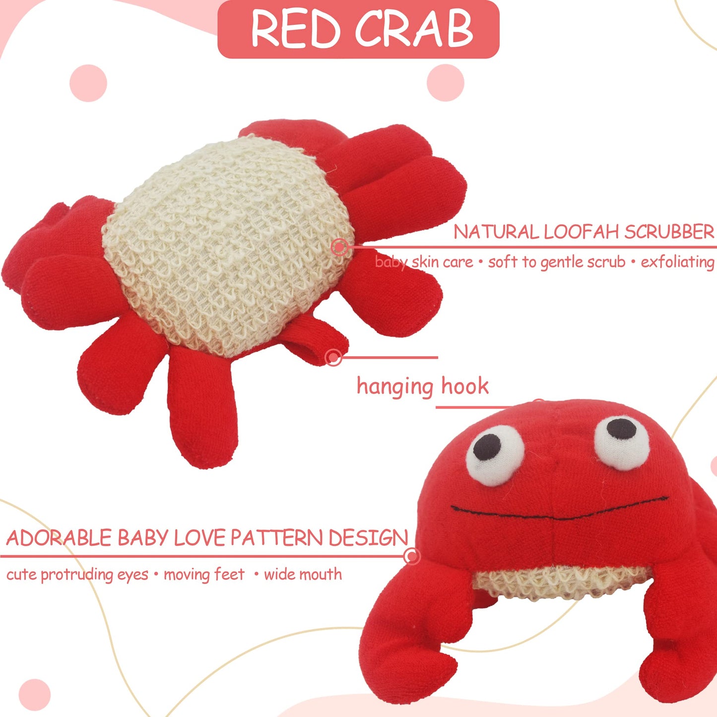 Bleu Bath (2 Pack) Animal Body Scrubber Natural Linen Shower Ball for Toddler Kids Gentle Exfoliating Bath Sponge Loofah Pouf in Yellow Starfish Red