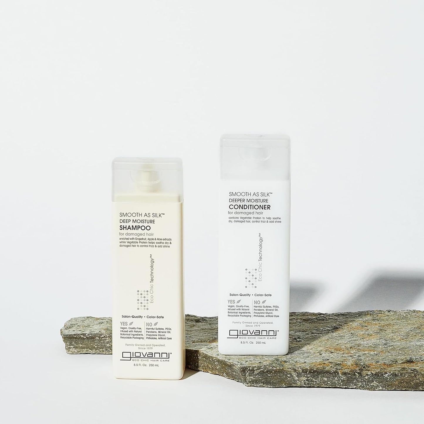 GIOVANNI Eco Chic Smooth as Silk Deep Moisture Shampoo & Conditioner Set - Aloe Extract, Calms Frizz, Detangles, Lauryl & Laureth Sulfate Free