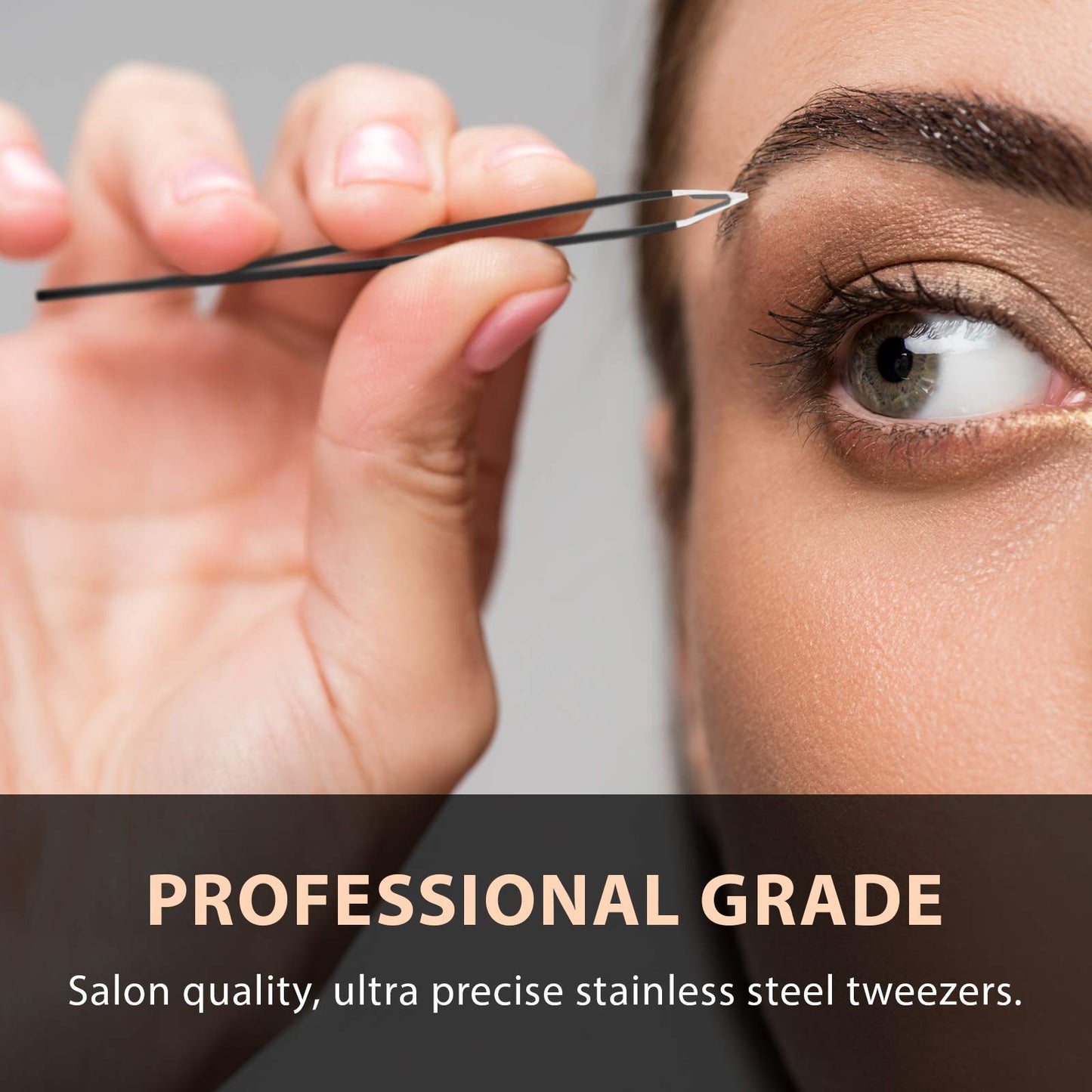 Tweezees Precision Black Stainless Steel Tweezers | Professional Slant Tip & Splinter Tip Tweezer For Eyebrows | Extra Sharp Hair Removal Tool |