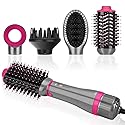 IG INGLAM 4 in 1 Blowout Brush, Negative Ion Detachable Hair Dryer & Styler Volumizer Hot Air Brush with 2 Styling Brush Heads, Silver