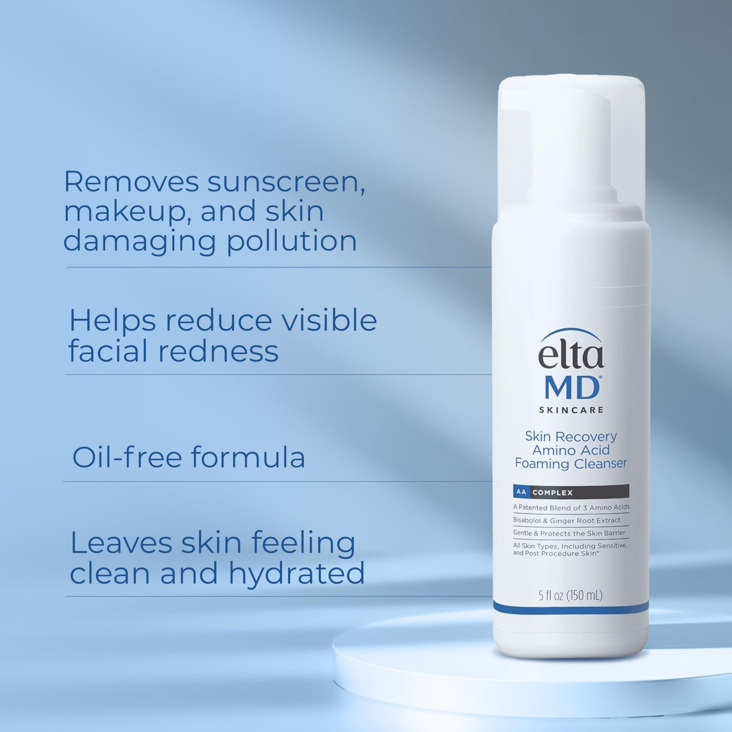 EltaMD Skin Recovery Amino Acid Foaming Cleanser, Gentle Face Cleanser for Sensitive Skin, Proven to Gently Remove Makeup and Sunscreen,Fragrance Free