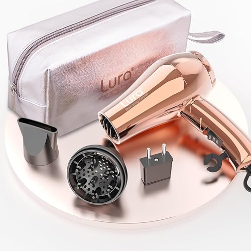 LURA Mini Portable Travel Hair Dryer:Dual Voltage Small Lightweight Blow Dryer with EU Plug,1200W Compact Hairdryer with Folding Handle,with