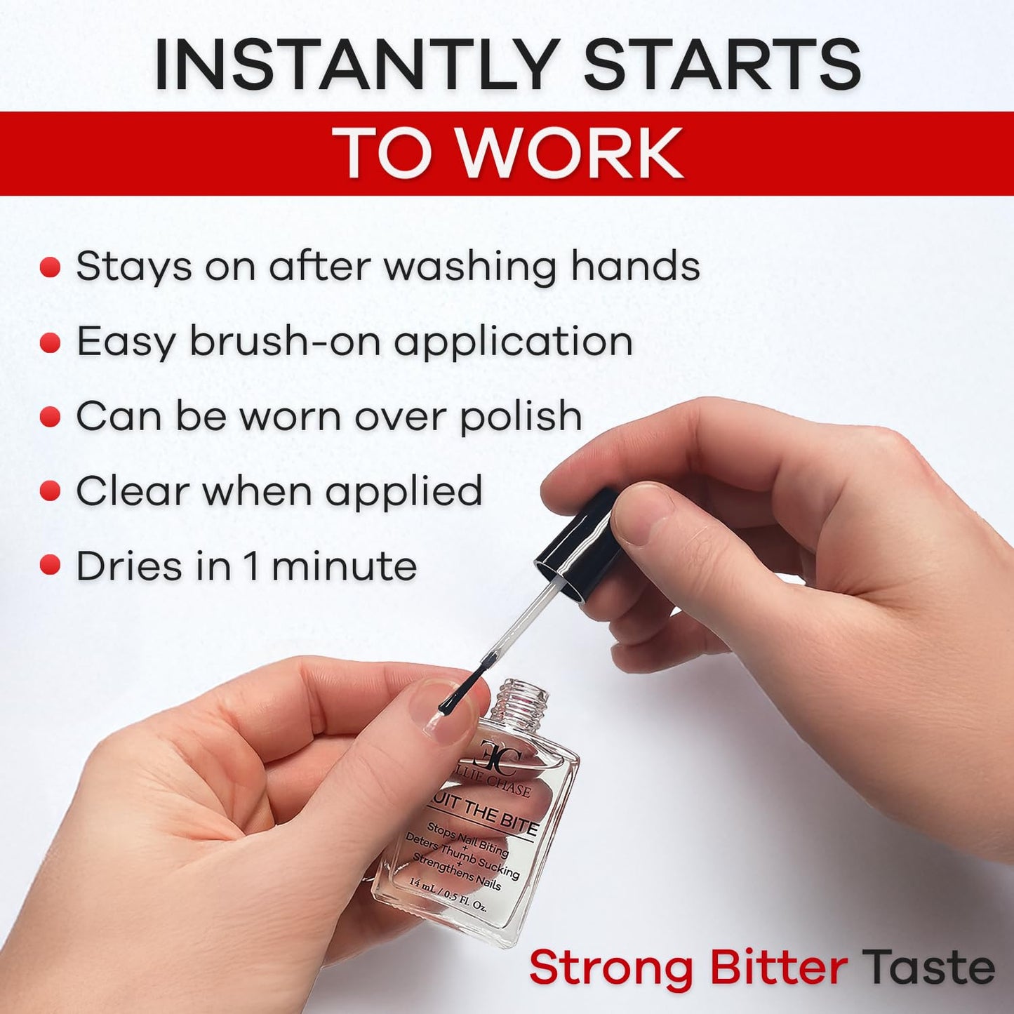 Ellie Chase Stop Nail Biting Deterrent Treatment Polish Extra Bitter Taste 0.5 Oz | Stop Putting Fingers In Your Mouth | Safe For Adults & Kids |