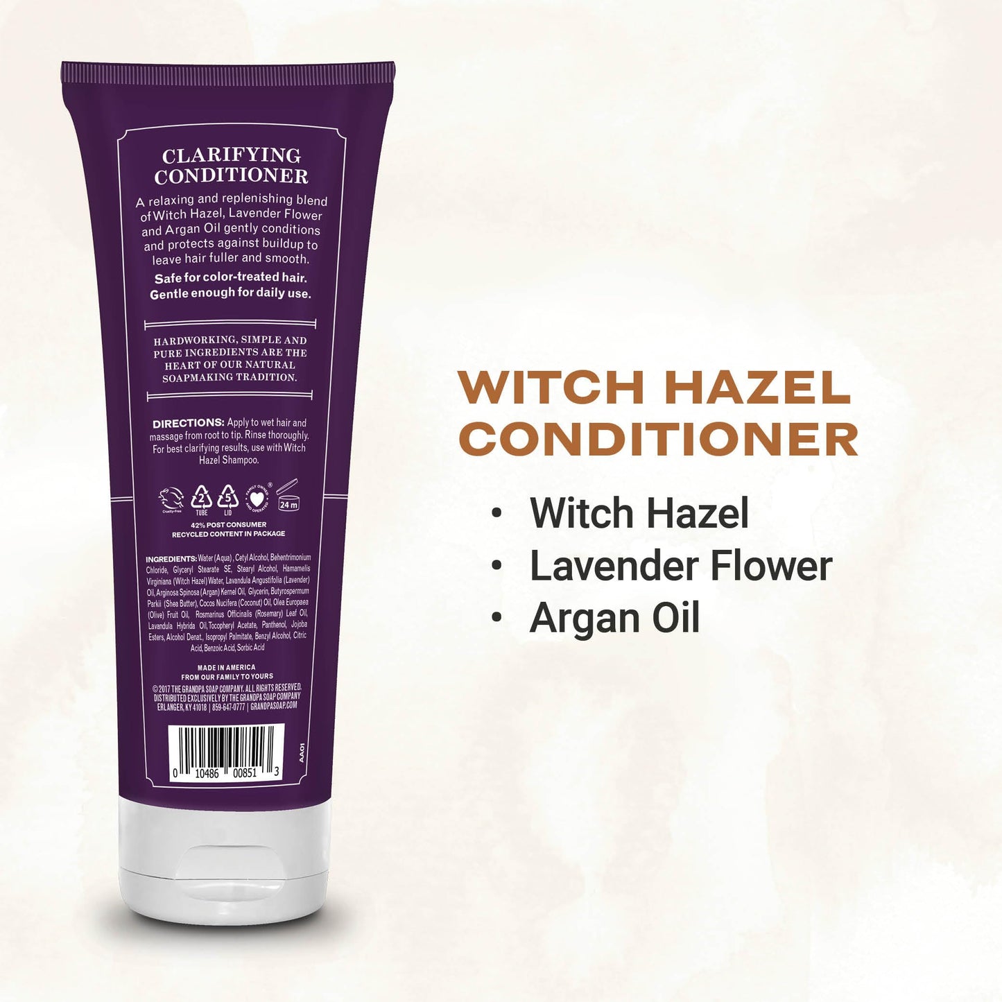The Grandpa Soap Company Clarifying Witch Hazel Conditioner - Relieves Scalp Conditions and Protects Against Buildup, With Lavender Flower, Sulfates