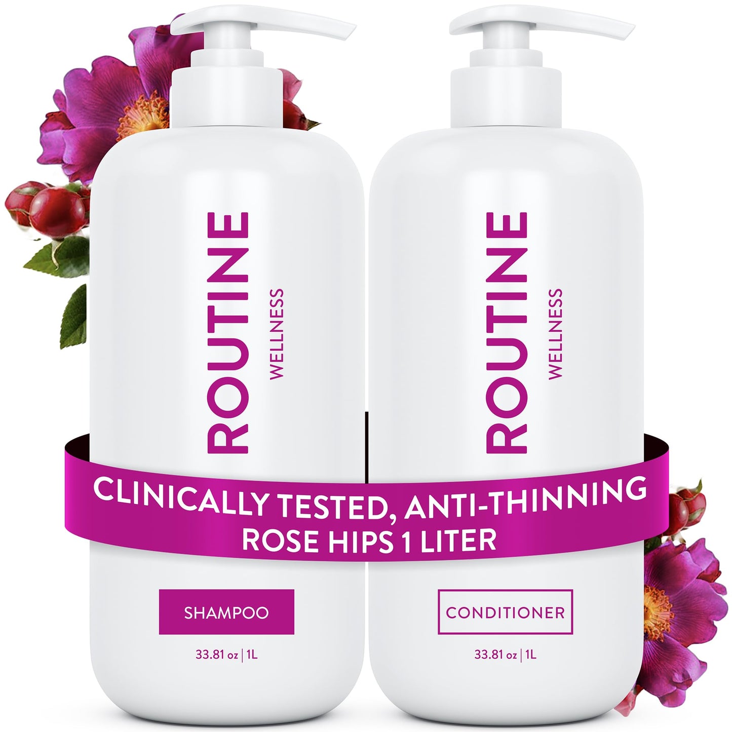 Routine Wellness 1 Liter Anti-Thinning Volumizing Shampoo and Conditioner Set for Thinning Hair & Hair Loss - Grow Your Confidence with Biotin & DHT
