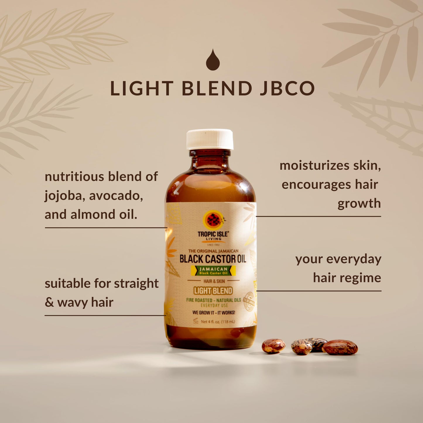 Light Blend Jamaican Black Castor Oil 4 fl oz | Lightweight Nourishing Oil with Vitamin E & Omega Fatty Acids | Strengthens, Moisturises & Conditions