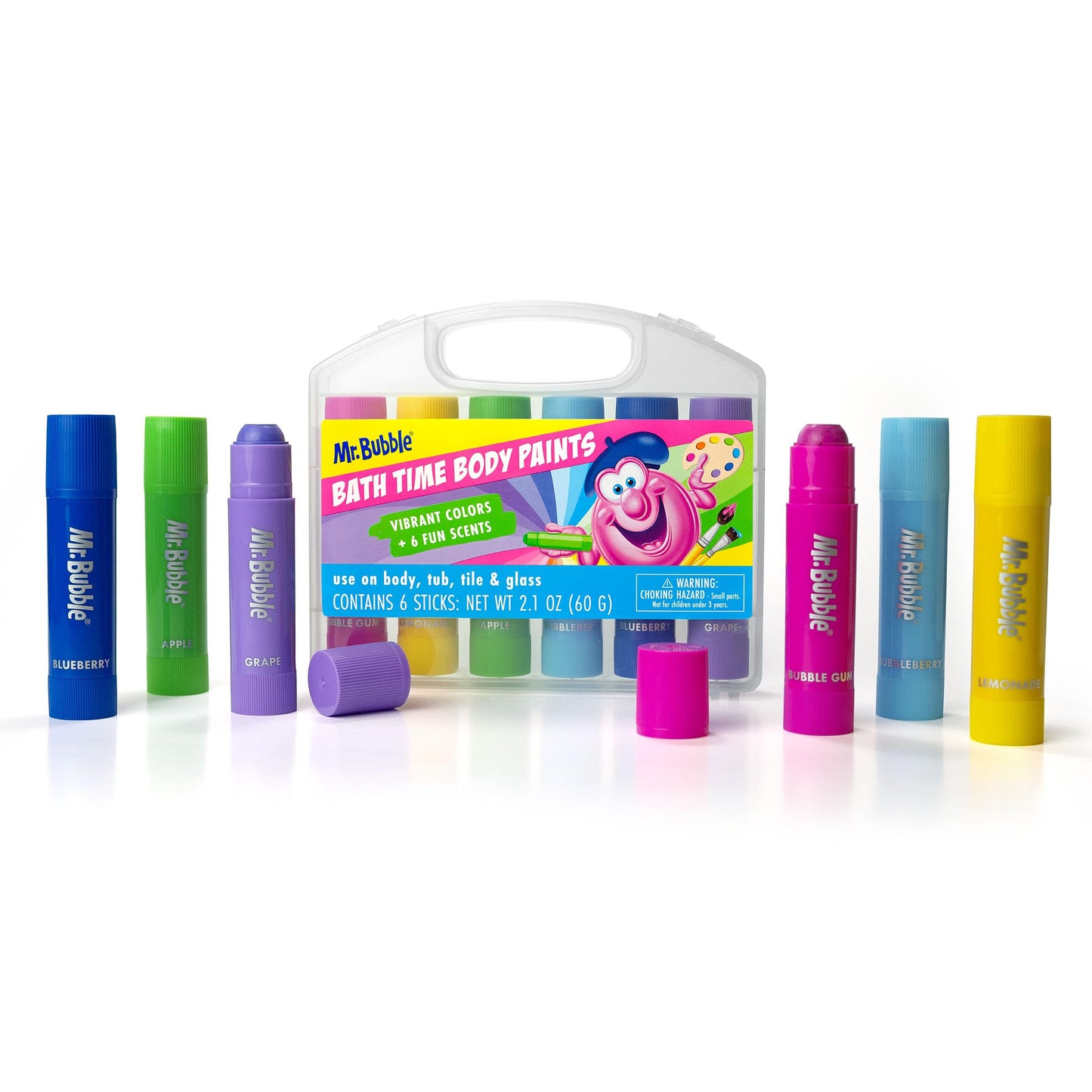 Mr. Bubble Bath Time Body Paints - 6-Color Washable Bath Paint Sticks with Gentle, Kid-Safe Formula - Fun Tub Time Art Set with Scented Colors