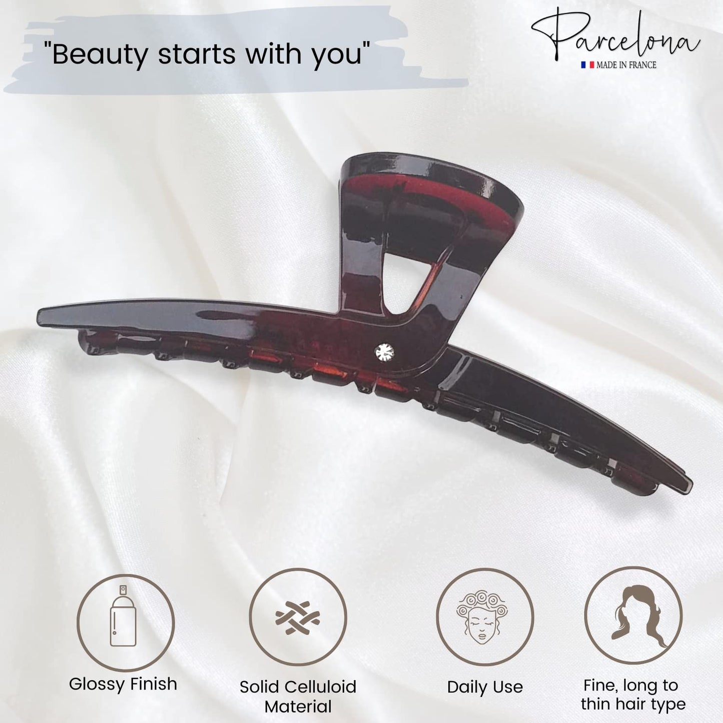 Parcelona French Pinch Tortoise Shell Covered Spring Crystal Jaw Hair Claw Clip Clamp Clutcher for Women