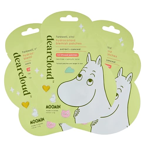 dearcloud Moomin Hydrocolloid Blemish Patches - 36 Count - Pimple Patches for Face, Acne Spot Treatment With Tea Tree Oil & Salicylic Acid (Farewell