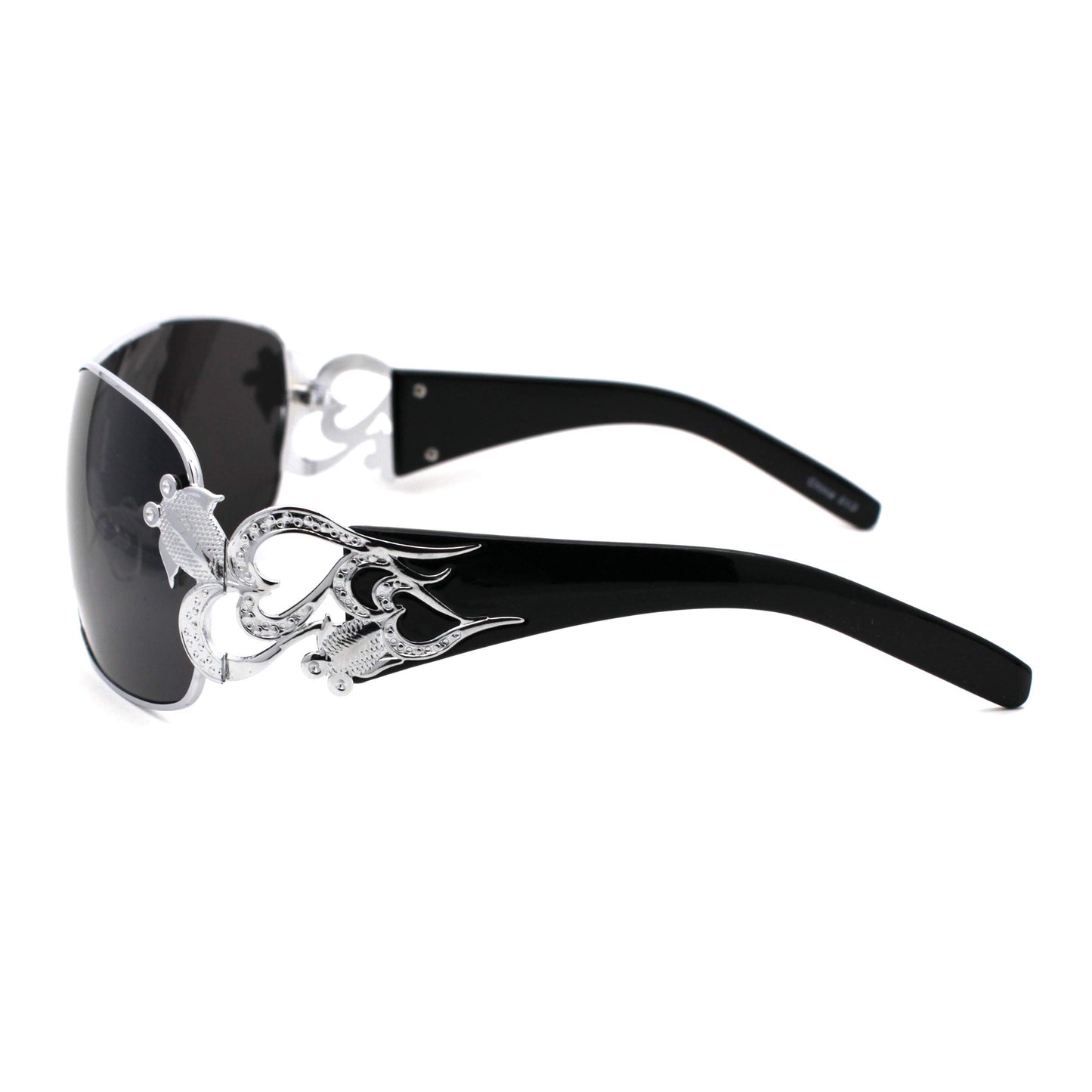 Womens Coy Metal Jewel Designer Fashion Shield Wrap Sunglasses Black - Silver