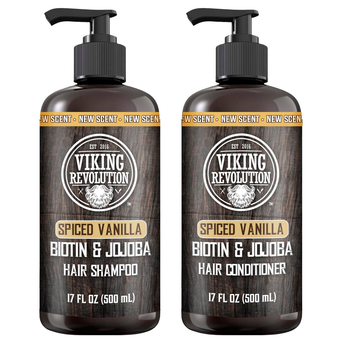 Viking Revolution Spiced Vanilla Mens Shampoo and Conditioner Set with Biotin and Jojoba Oil - Natural Hair Shampoo and Hair Conditioner for Men