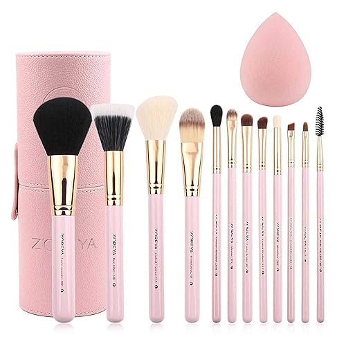 Z'OREYA Makeup Brush Set 12pcs Pink Synthetic Makeup Brushes Travel Set With Holder Makeup Brush Organizer Foundation Powder Contour Blush Eye