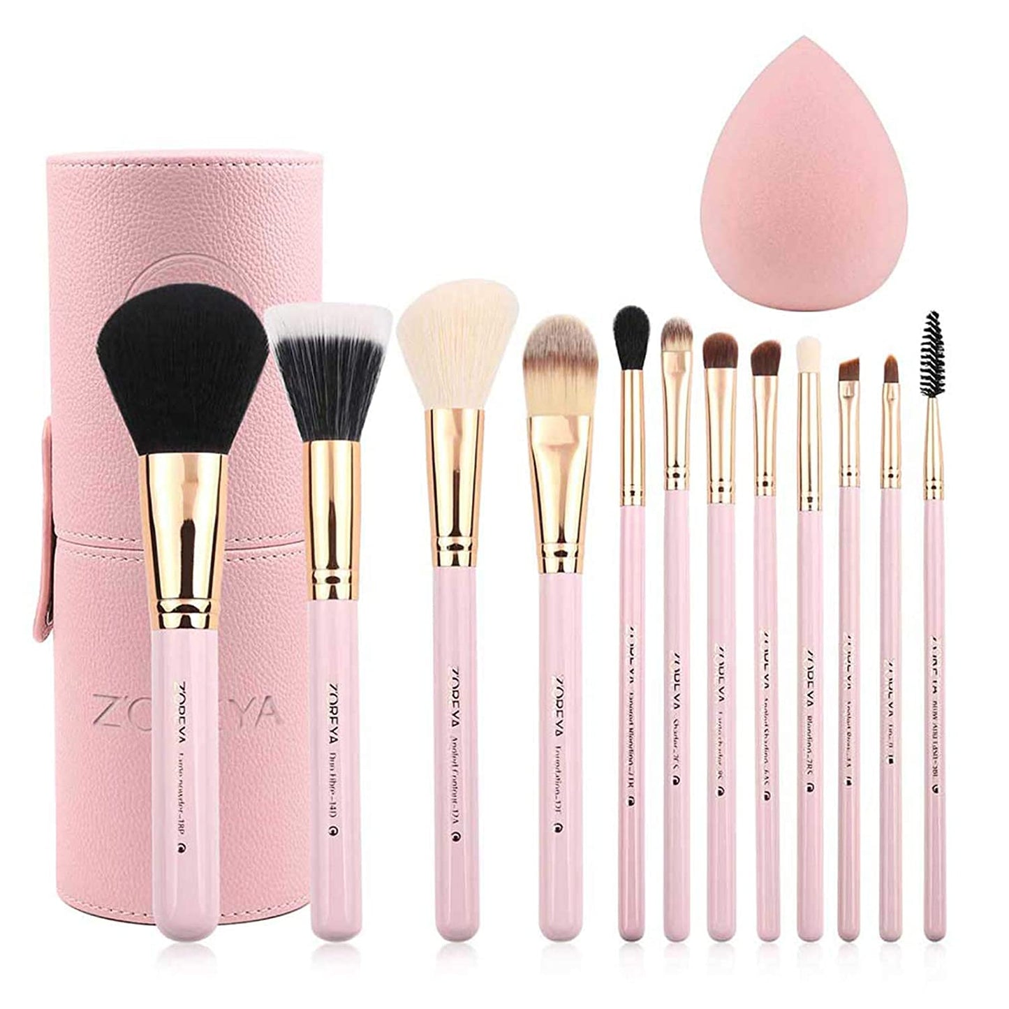 Z'OREYA Makeup Brush Set 12pcs Pink Synthetic Makeup Brushes Travel Set With Holder Makeup Brush Organizer Foundation Powder Contour Blush Eye