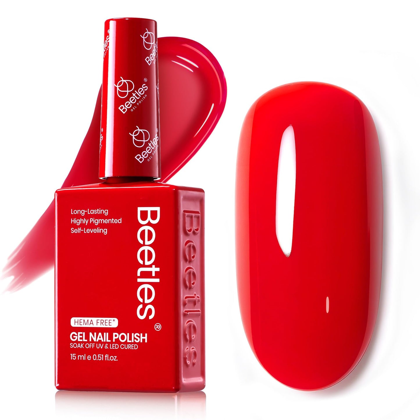 Beetles Red Gel Nail Polish - Gel Polish HEMA-Free Classic Red Color Soak Off Uv LED Nail Lamp 15ML Full Size DIY Home Manicure Salon for Women Beauty and Personal Care beetles Gel Polish Default Title