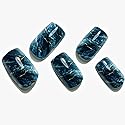 GLAMERMAID Ombre Press on Nails Medium Square, Fall Peacock Blue Marble Jelly Soft Gel Nails Square Fake Nail, Glossy Stick Glue 0n Nail Kit