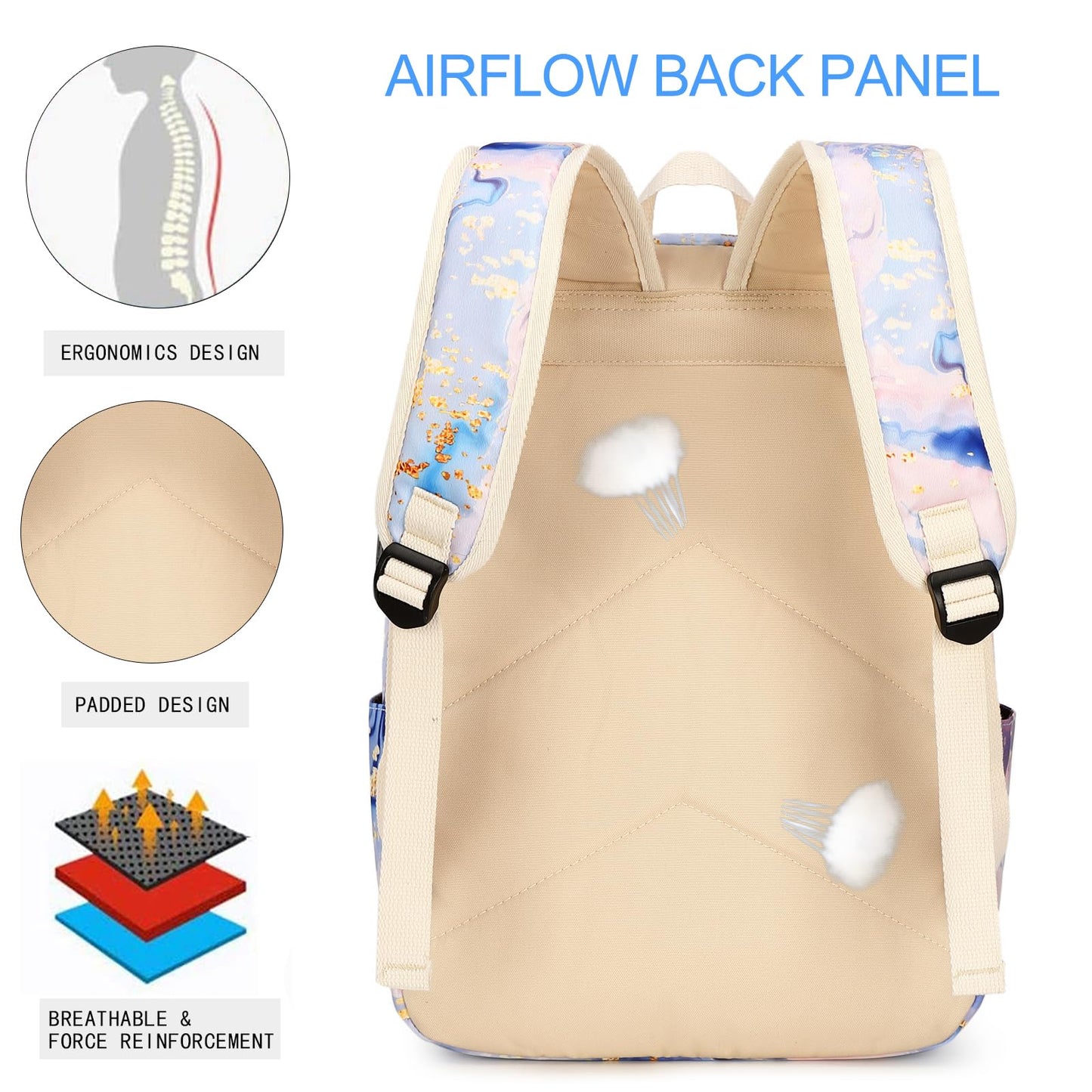 Natayoo Teen Girls School Backpack Kids Bookbag Set with Lunch Box Pencil Case Travel Laptop Backpack Casual Daypacks, Large