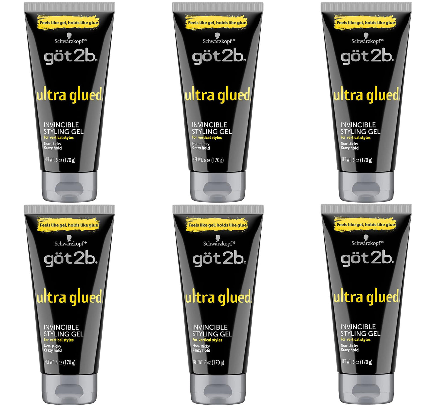 Got2b Ultra Glued Invincible Styling Gel, 6 oz (Pack of 6)