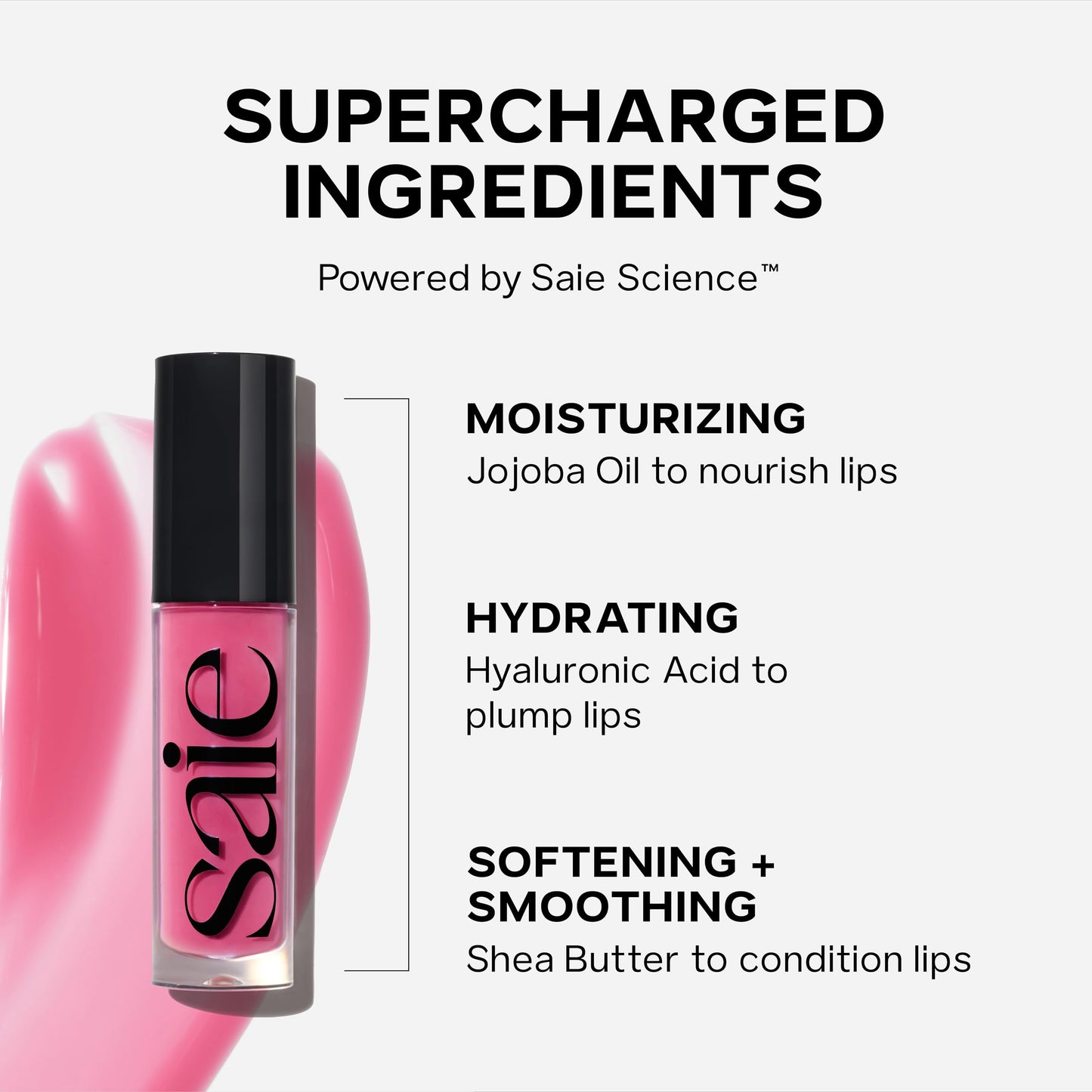 Saie Glossybounce - Hydrating Lip Gloss and Tinted Lip Oil Hybrid with Hyaluronic Acid & Jojoba Oil for Non-Sticky, Ultra-Shiny, Plump & Soft Lips -