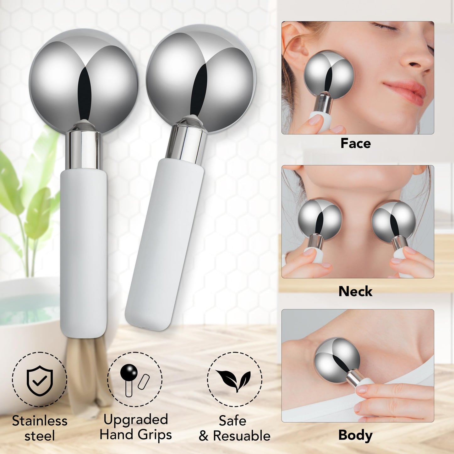 Floraison Unbreakable Stainless Steel Magic Cooling Beauty Facial Sticks for Face, Neck & Body Cryo Sticks & Cold Roller for face Puffiness
