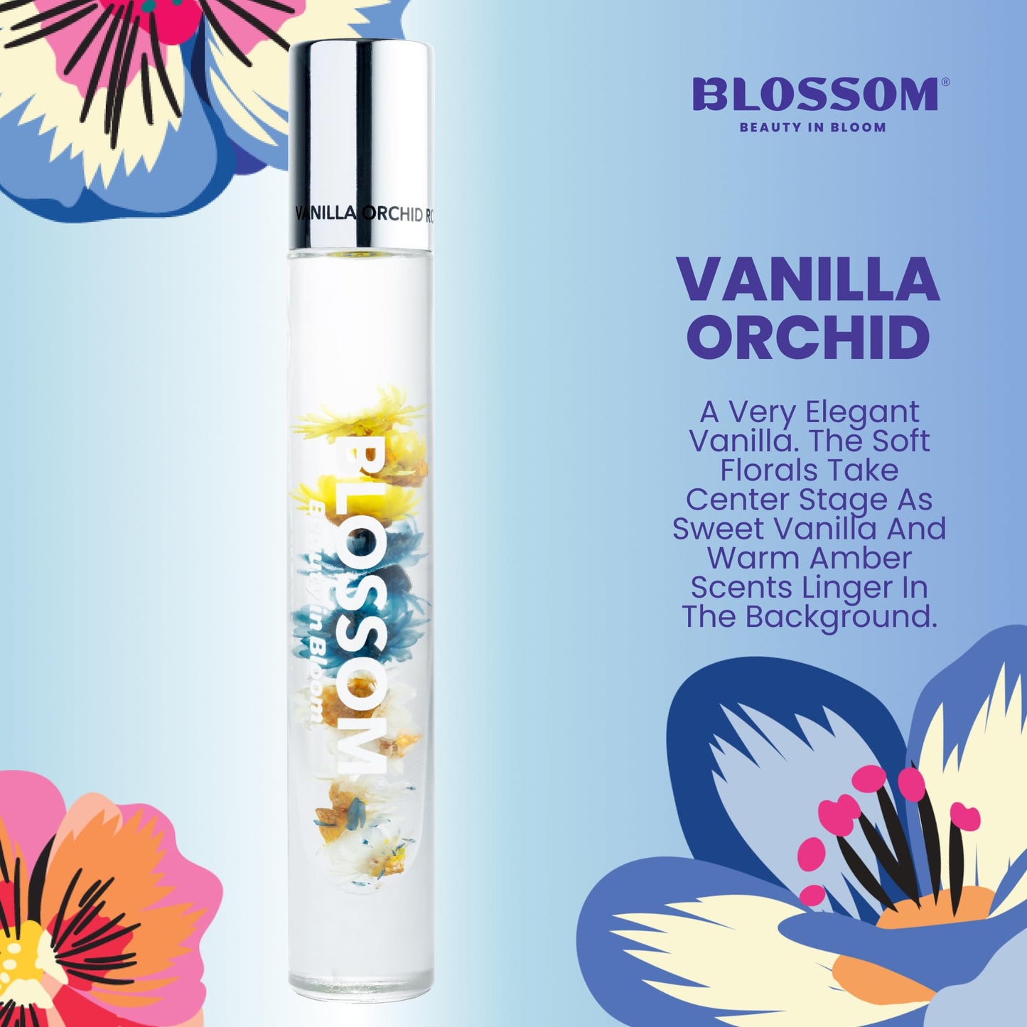 Blossom Roll on Perfume for Women Alcohol Free Rollerball Perfume Oil with Essential Oils, Infused with Real Flowers, Made in USA, 0.20oz (Vanilla