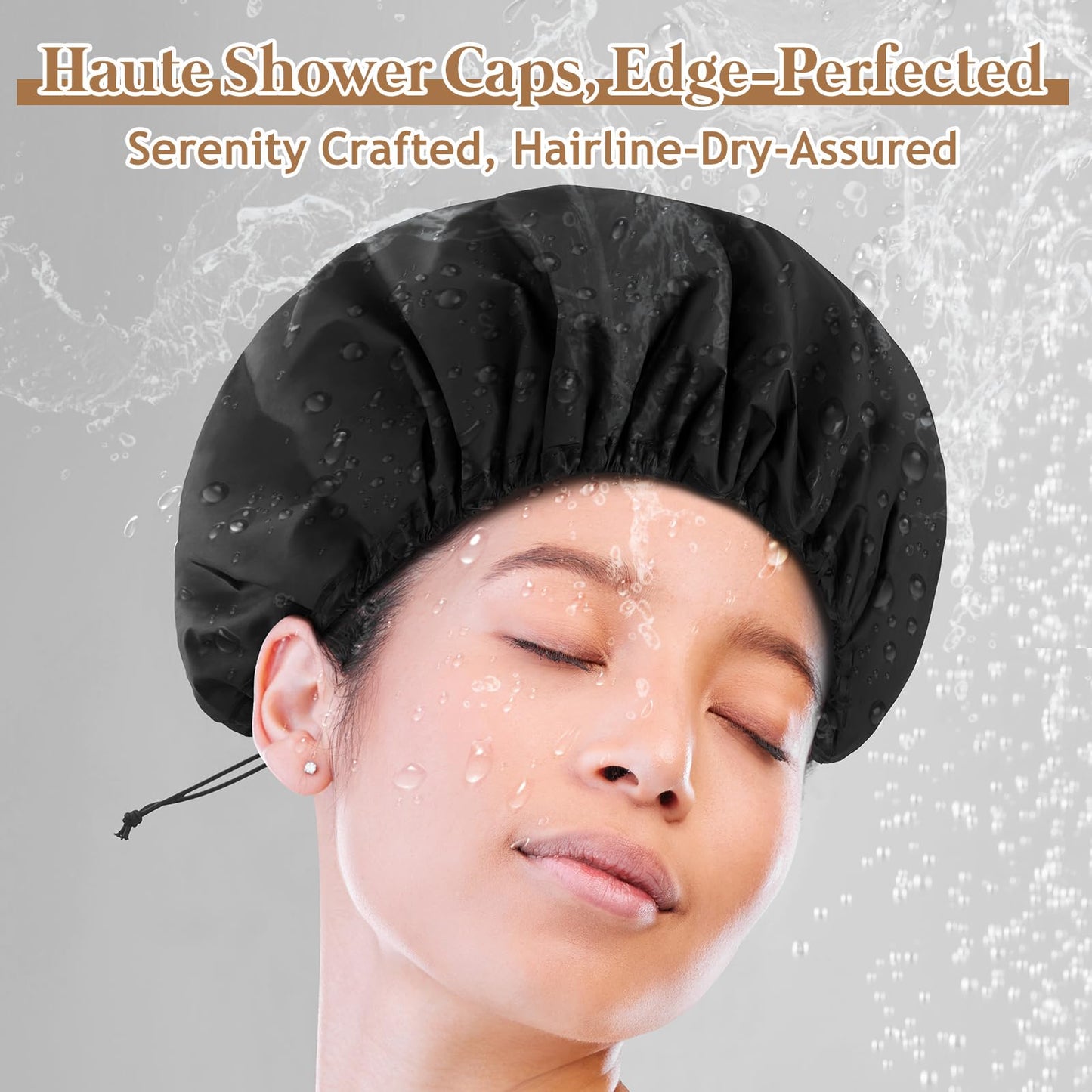 Sheomern 2 Pcs 13.5" Dual Waterproof Adjustable Terry Lined Shower Cap for Women Men, Large Shower Caps Reusable EVA Double Layer Bath Cap for Braids