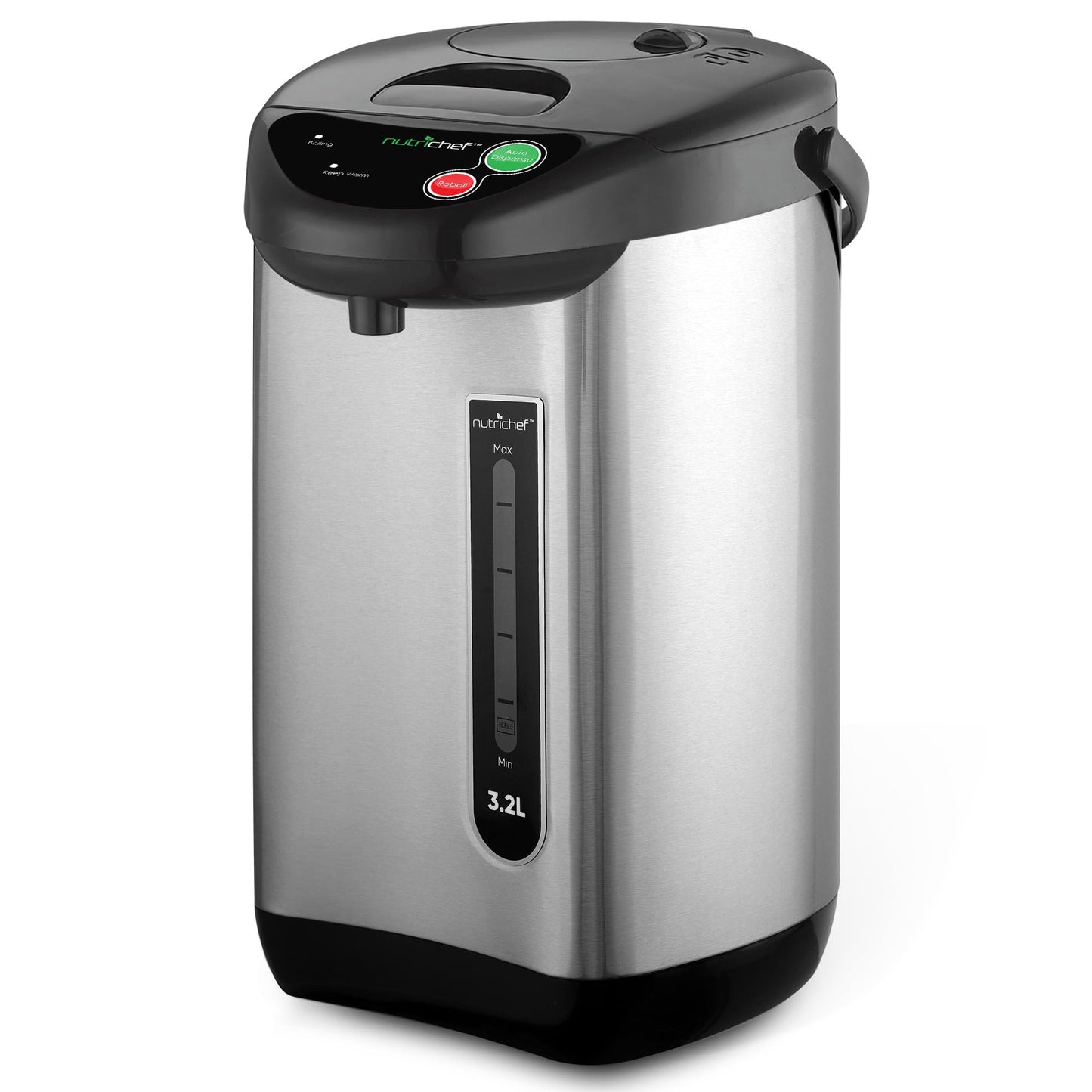 NutriChef Hot Water Urn Pot 3.38 QT, Insulated Stainless Steel Hot Water Dispenser & Boiler, Auto & Manual Dispense, Safety Lock, Electric Kettle
