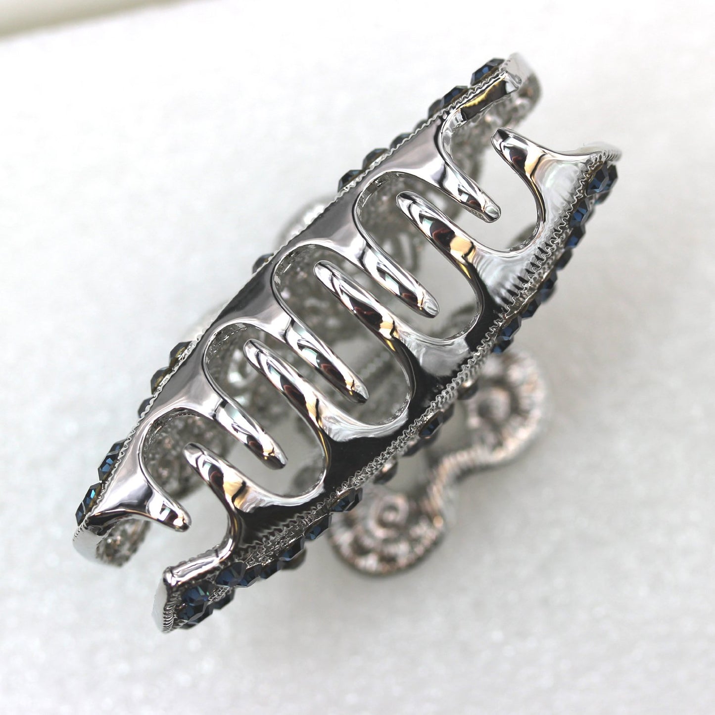 Faship Navy Blue Rhinestone Crystal Floral Hair Claw Clips