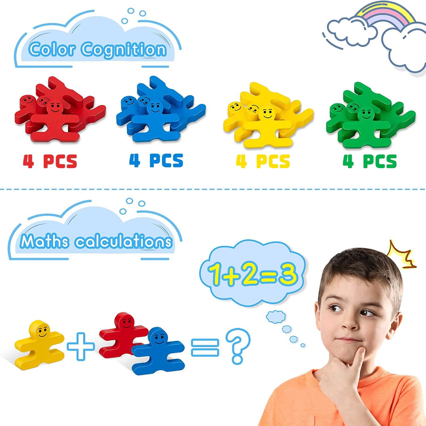 GIFT4KIDS Montessori Toys – 16pcs Wooden Building Blocks for Toddlers Ages 1-4, Stacking Sensory Toys & Birthday Gifts for Boys & Girls