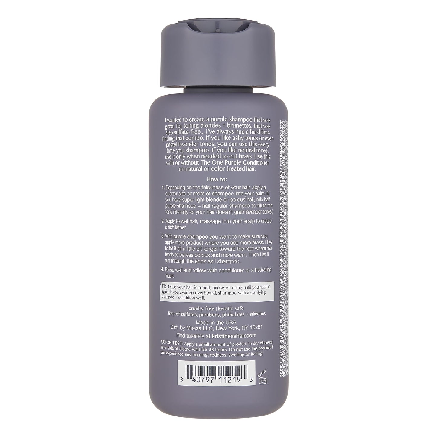 Kristin Ess Hair The One Purple Shampoo for Toning Blonde Hair - Neutralizes Brass + Yellow Tones, Shine Restoring - Sulfate, Silicone and Paraben