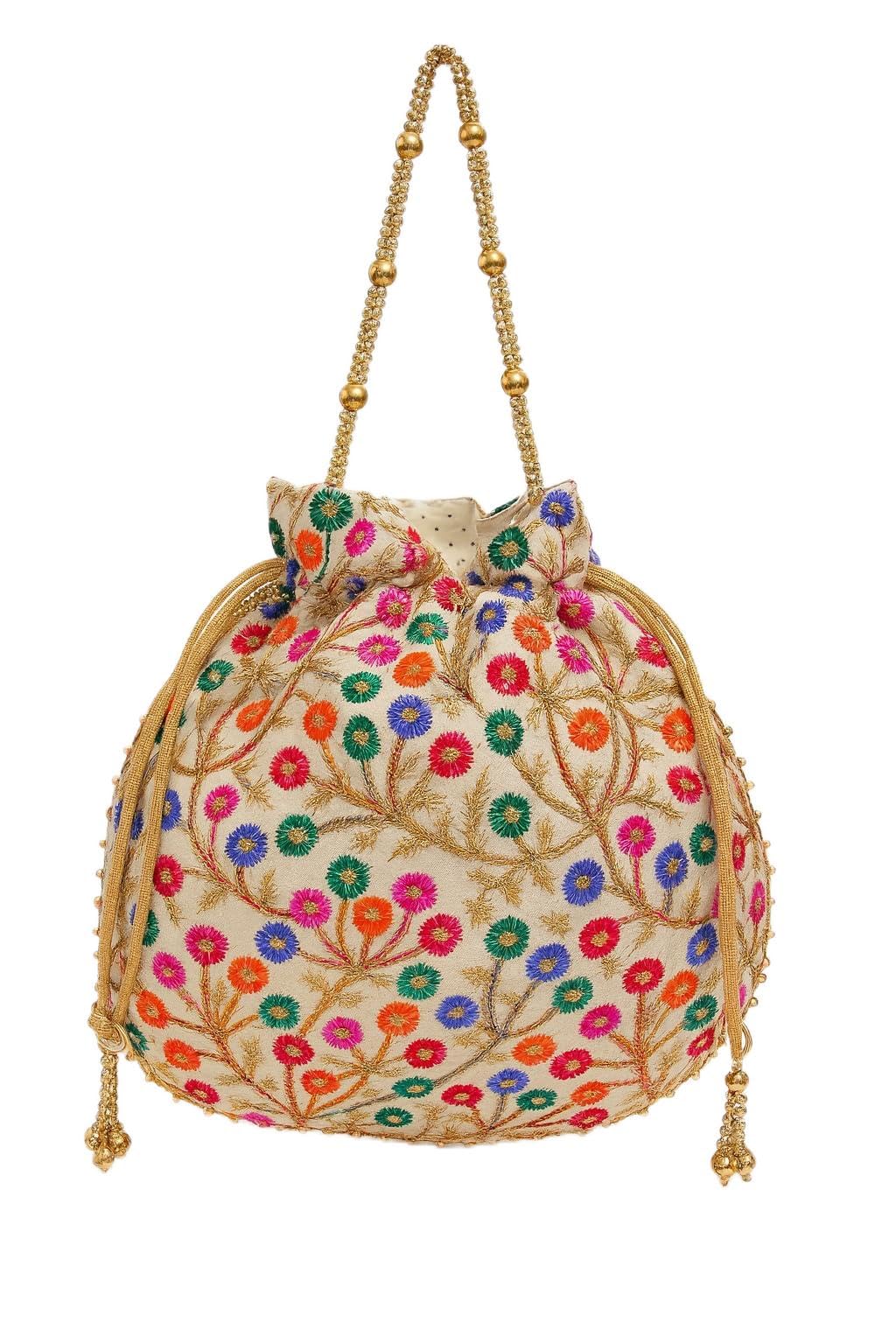 Embroidered Indian Ethnic Potli Bag for Women. Traditional, Handmade, Perfect for Weddings and Other Special Occasions (Multicolored)