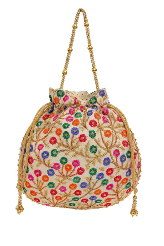 Embroidered Indian Ethnic Potli Bag for Women. Traditional, Handmade, Perfect for Weddings and Other Special Occasions (Multicolored)
