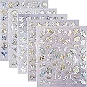 Zoance 20 Sheet 5D Embossed Nail Art Stickers,Luxury Gold Silver Nail Decals Self-Adhesive Metallic Leaves Flower Butterfly French Nail Stripe Line