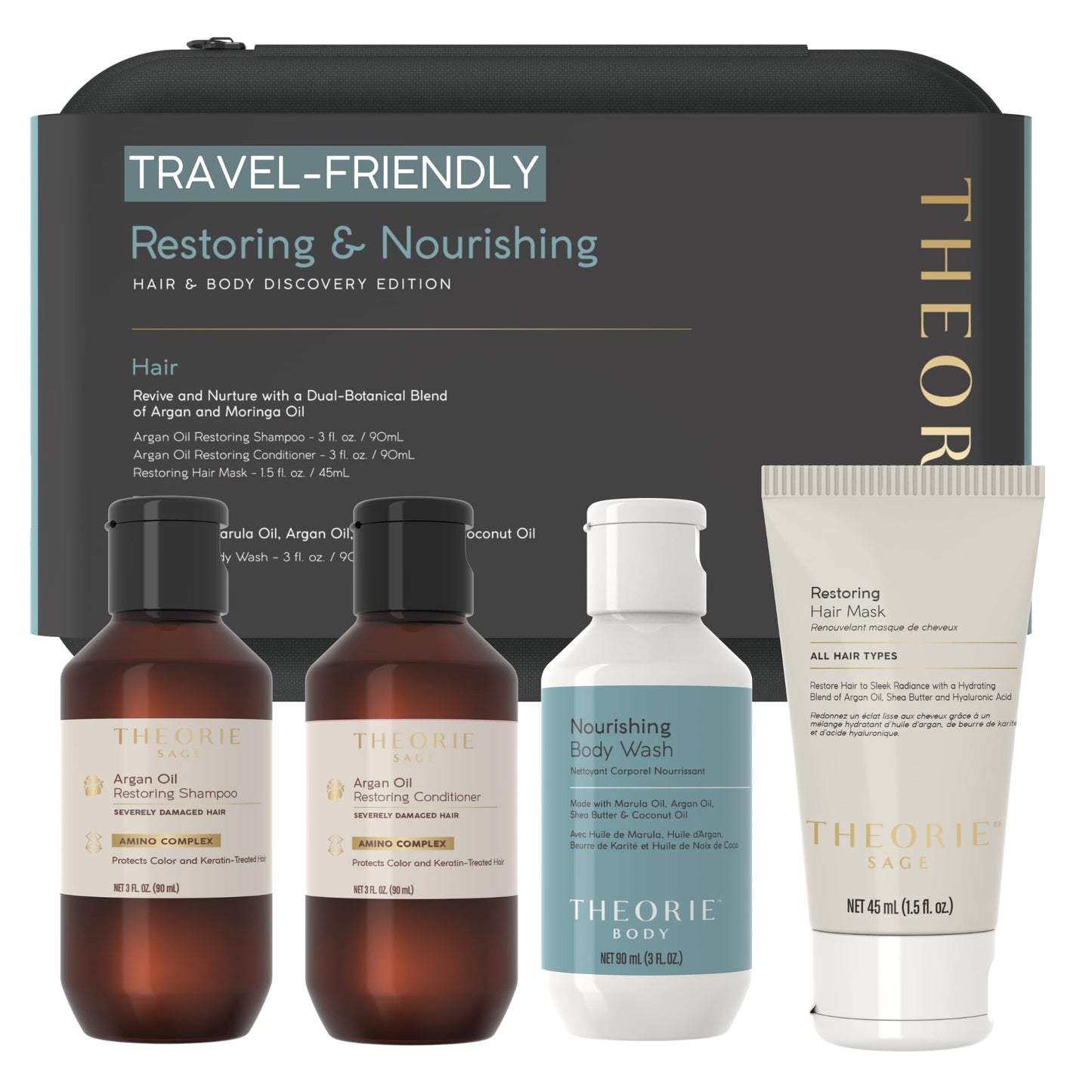 Theorie Restoring & Nourishing Travel Kit - Hydration & Repair for Hair & Skin