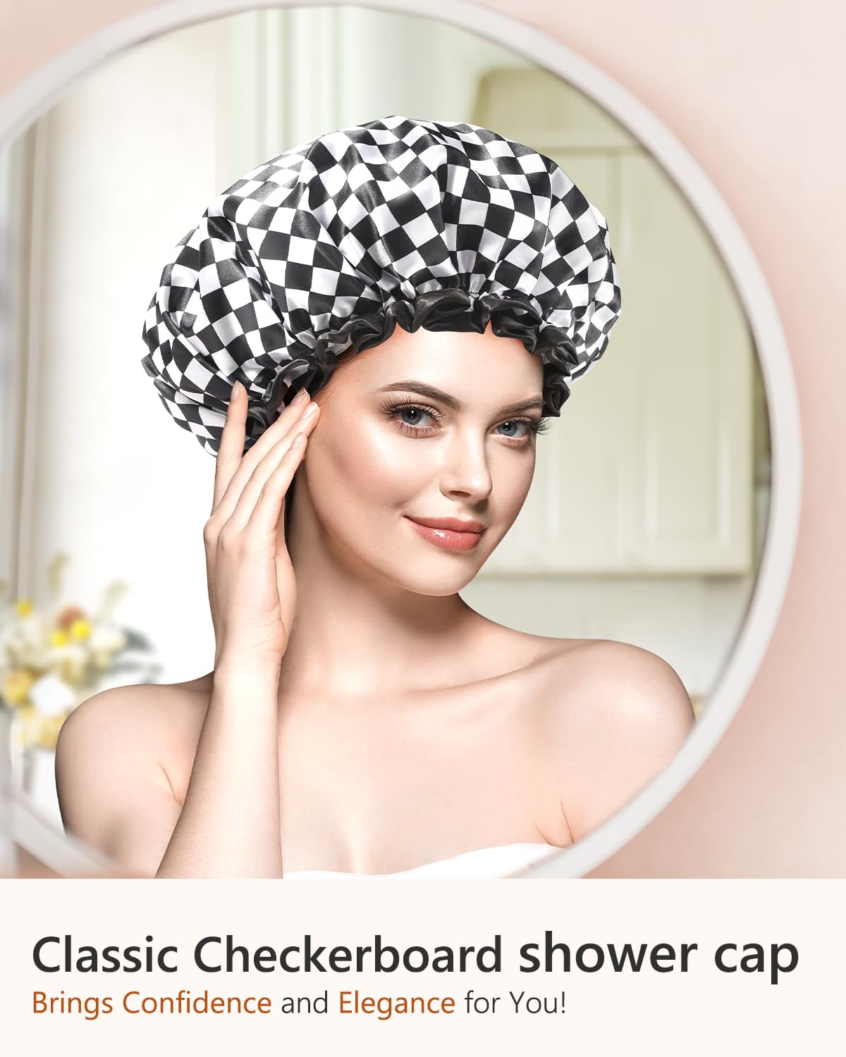 mikimini Large Shower Cap for Women Long Hair, Reusable, Double Layers Waterproof Large Bathing Shower Hat with Soft Comfortable PEVA Lining