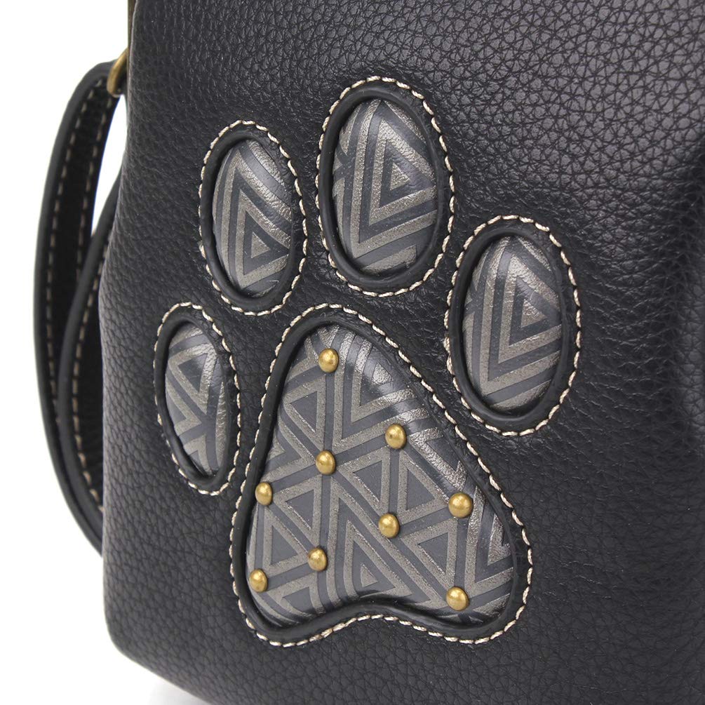 CHALA UNI Cellphone Xbody - Womens RFID Protected Faux Leather Crossbody Bag with Adjustable Strap - Paw Print - black