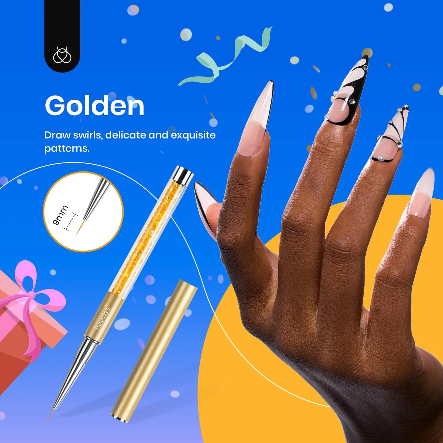 Beetles Gel Polish Nail Art Liner Brushes 5Pcs Painting Art Design Pen Set Diamond Application Rhinestone Handle Dotting Drawing Sizes 5 7 9 11 20mm