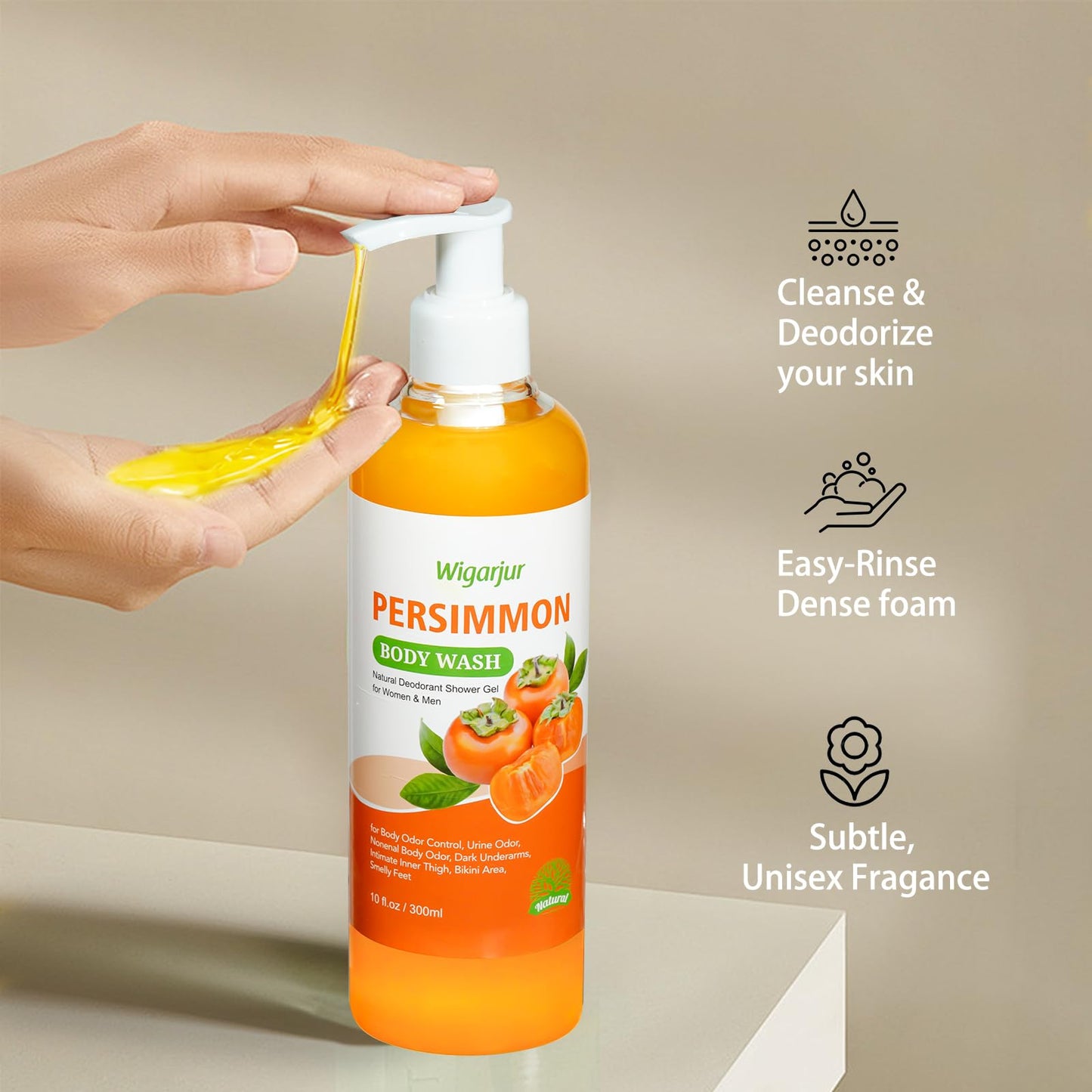 wigarjur Persimmon Body Wash for Old People Smell, Natural Deodorant Bar Soap for Strong Odor Smelly Feet Remove, Cleansing Body Deodorizing Beauty and Personal Care wigarjur
