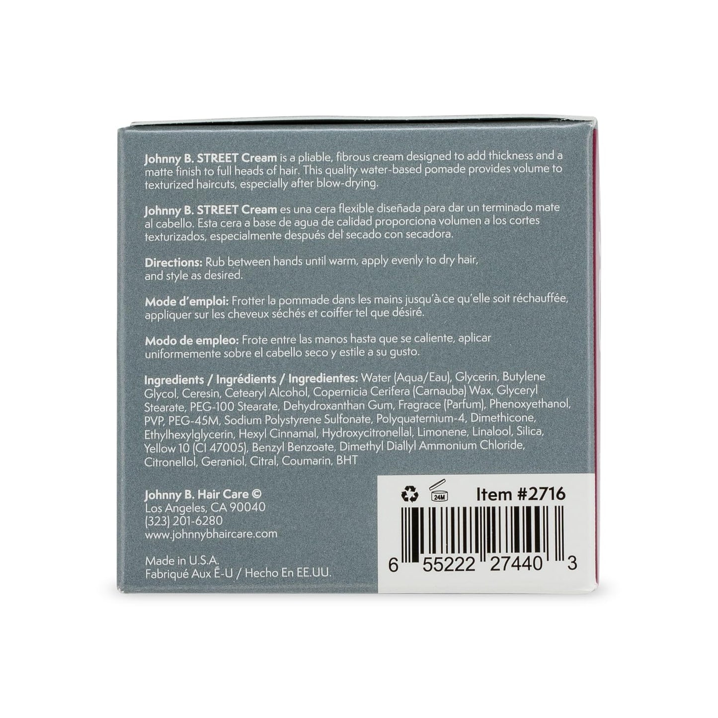 JOHNNY B. Street Hair Cream 3 oz.