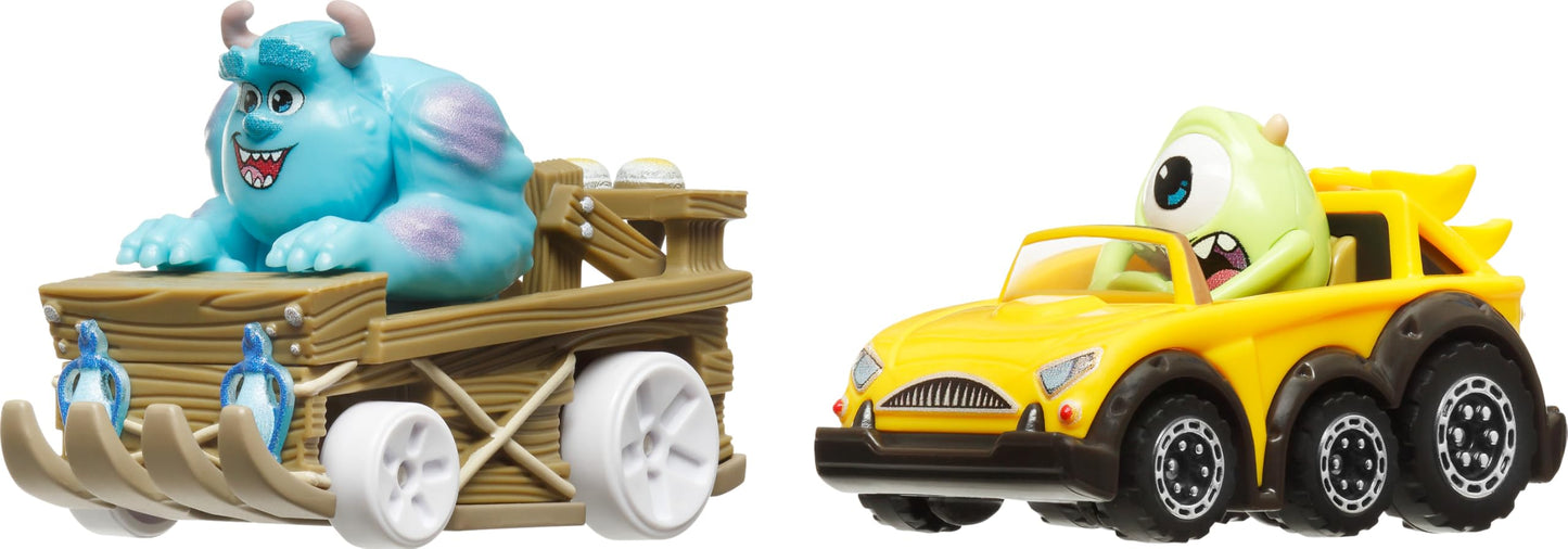 Hot Wheels Toy Cars, Disney Pixar Monsters, Set of 2 RacerVerse Die-Cast Vehicles with Character Drivers Optimized for Performance on RacerVerse Track