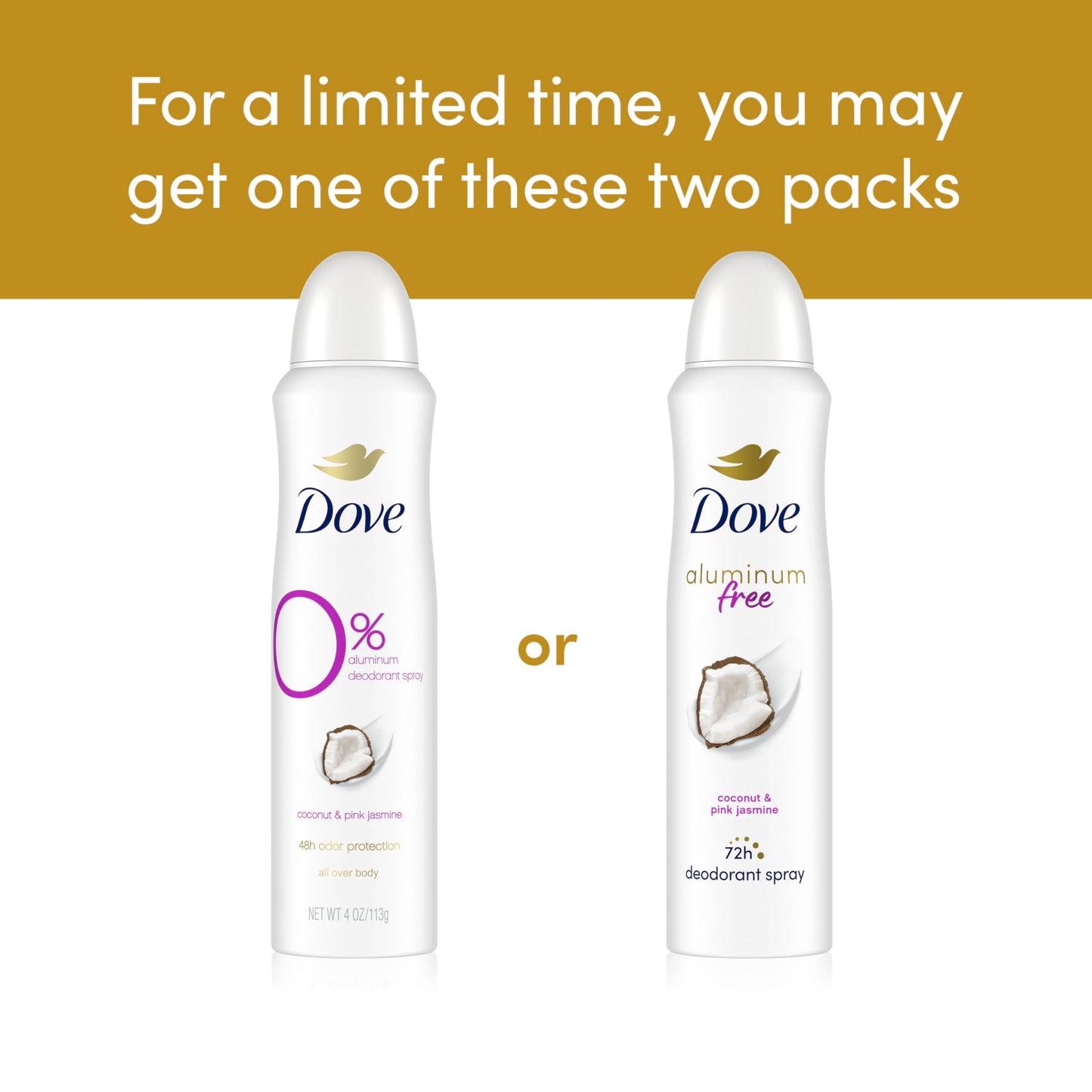 Dove Aluminum Free Deodorant Spray for Women 3 Count Coconut & Pink Jasmine 72 hour odor protection 4oz Beauty and Personal Care Dove