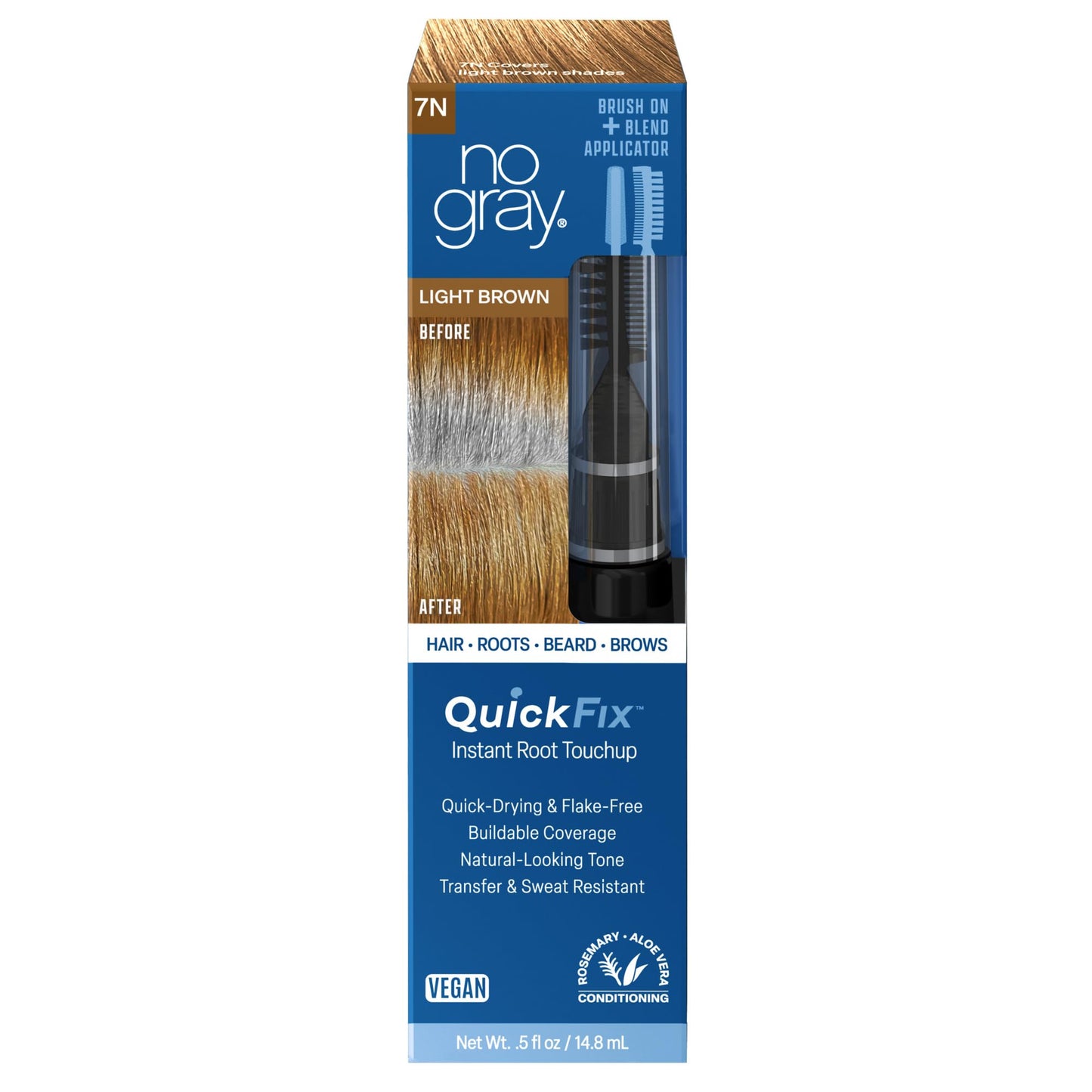 No Gray Quick Fix, 7N Light Brown, Instantly Hide Gray, Silver & White Hair, Easy to Use Applicator, Compact & Travel Friendly, Vegan & Cruelty Free