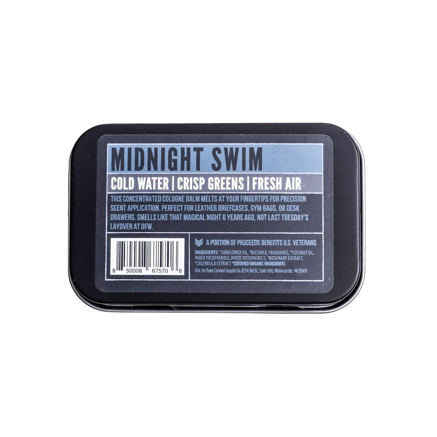 Duke Cannon Supply Co. Solid Cologne for Men Midnight Swim - Cold Water, Crisp Greens, Fresh Air - Concentrated Balm, Coconut Oil, Travel-Friendly