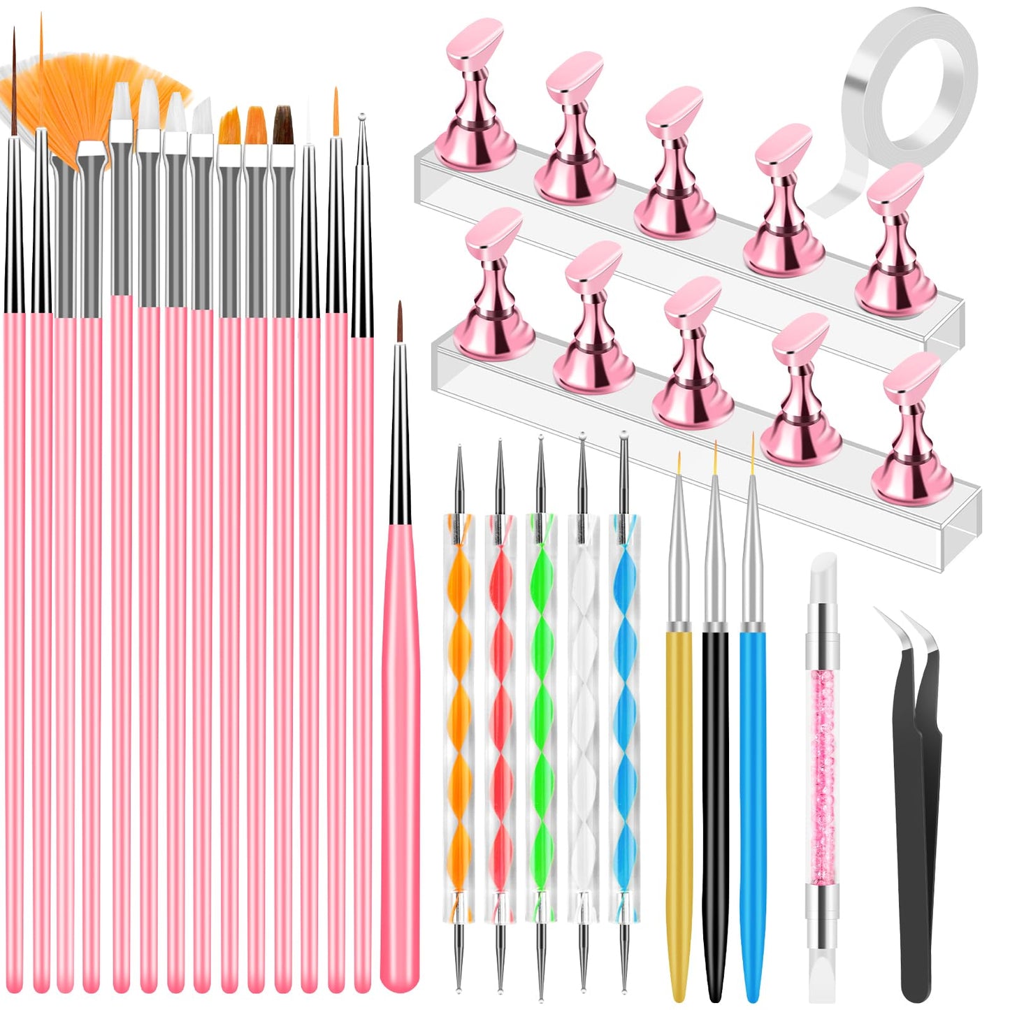 YOOVR Nail Art Tools Set, Nail Stand for Press on Holder for Painting Nails, Nail Art Brushes, Liner Brushes, Nail Dotting Tool, Must Haves Design Beauty and Personal Care YOOVR Default Title