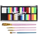 Water Activated Face Paint, Highly Pigmented Facepaint Makeup Kit, Quick-Drying Body Paint for Adults, Split Cake Face Paint with 4 Paint Brushes
