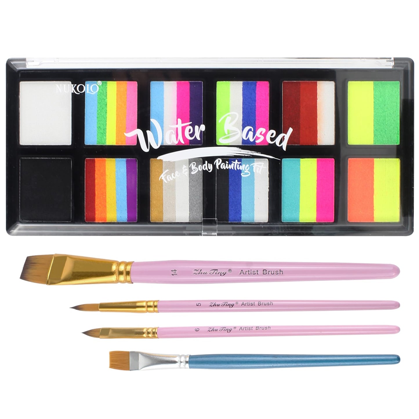 Water Activated Face Paint, Highly Pigmented Facepaint Makeup Kit, Quick-Drying Body Paint for Adults, Split Cake Face Paint with 4 Paint Brushes