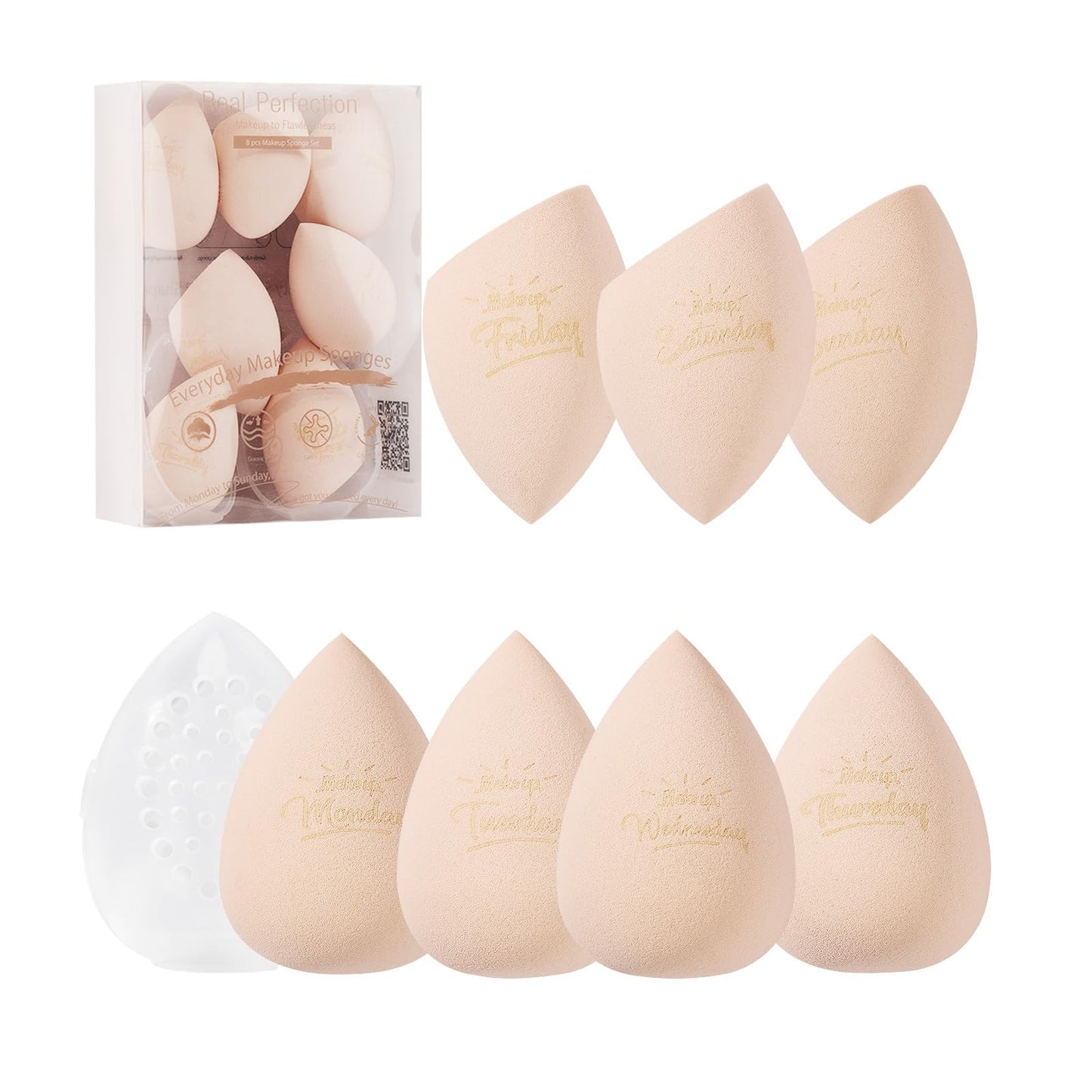 Real Perfection Makeup Sponge Set Blender Sponges, Latex-Free Beauty Makeup Sponges 7 pcs with 1 Travel Container Case for Blending Foundation Liquid Beauty and Personal Care Real Perfection Default Title