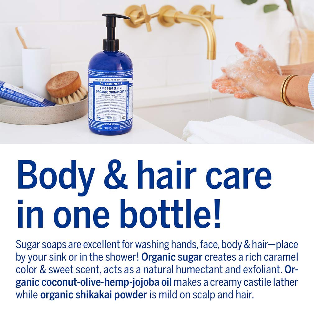 Dr. Bronner's - Organic Sugar Soap (12 oz Variety Pack) Lavender, Peppermint, Tea Tree, & Lemongrass - Made with Organic Oils, Sugar & Shikakai