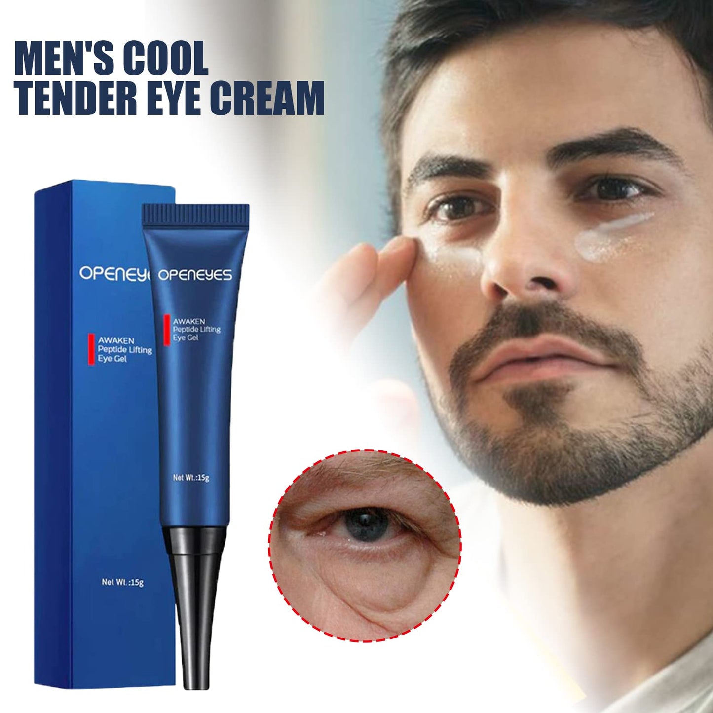 AKARY Awaken Peptide Depuffing Eye Gel, Lifts Firming Eye Tightener, Men's Moisturizing Eye Cream Hydrating Gel Smooths Under Eyes for Dark Circles